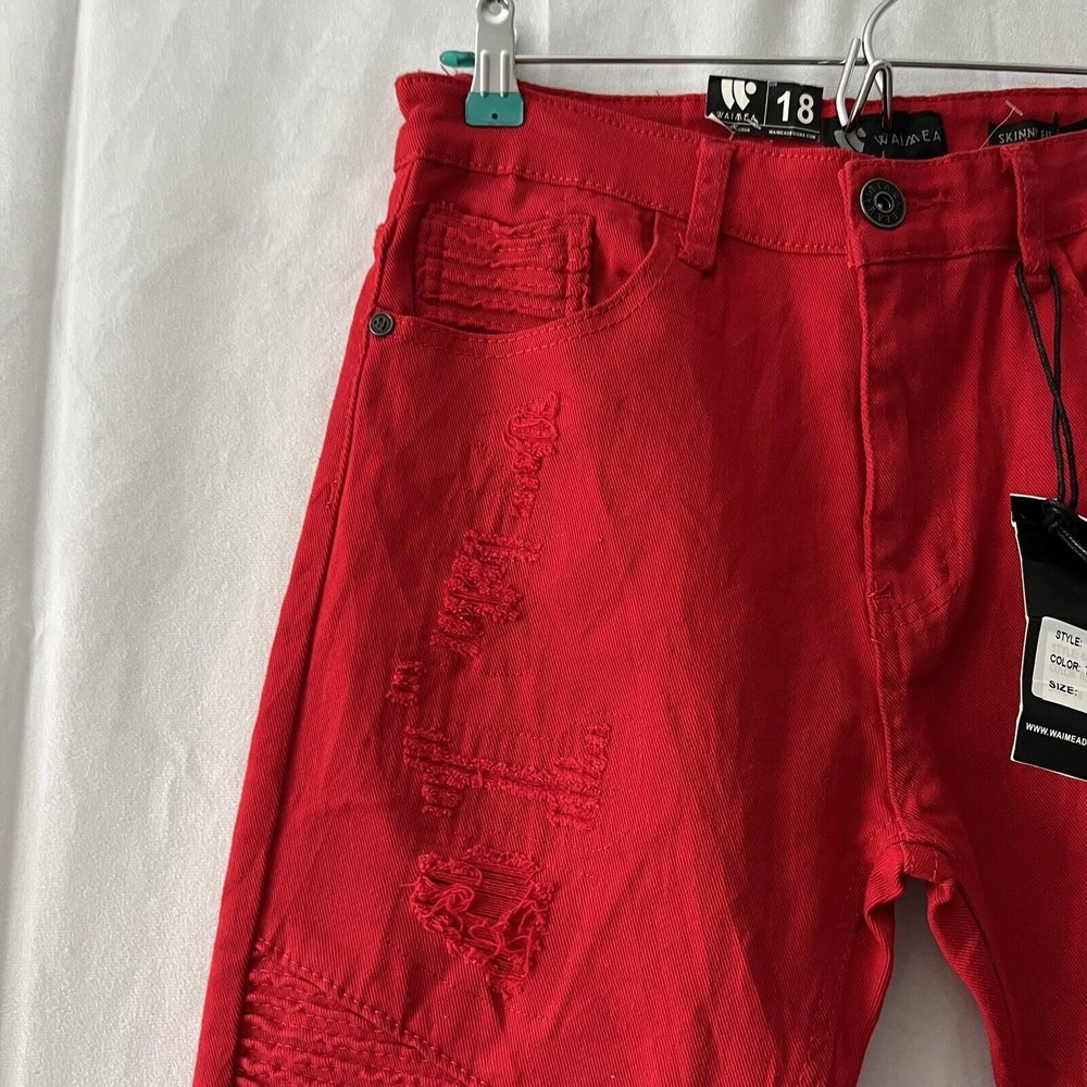 Waimea Men's Tango Red Skinny Fit Jeans Junior W28x29 Distressed Jeans - Picture 5 of 13